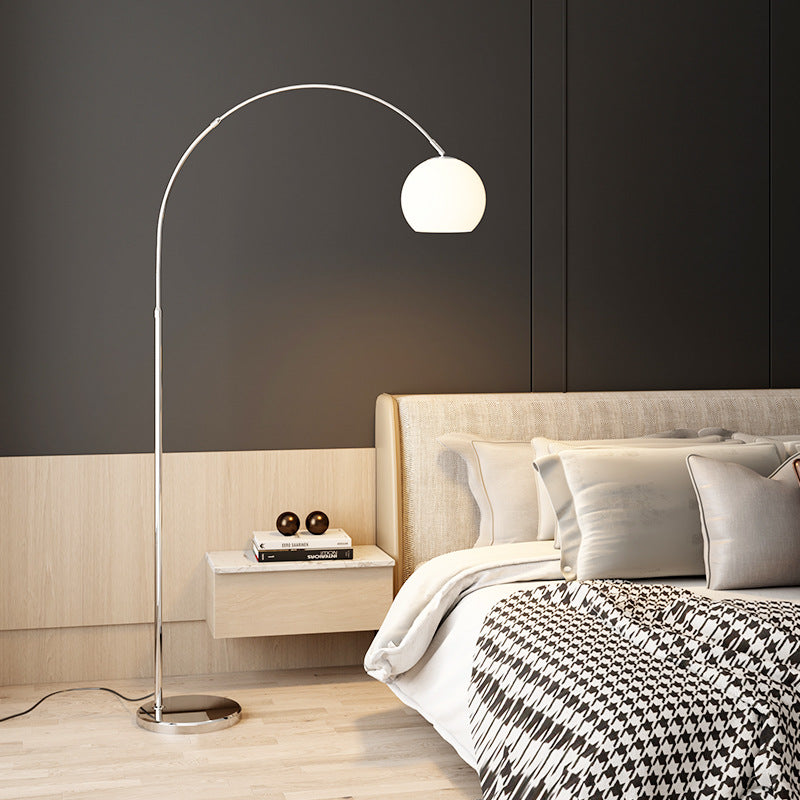 Contemporary Scandinavian Glass Round Shade Fishing Rod Iron 1-Light Standing Floor Lamp For Living Room Lumendat