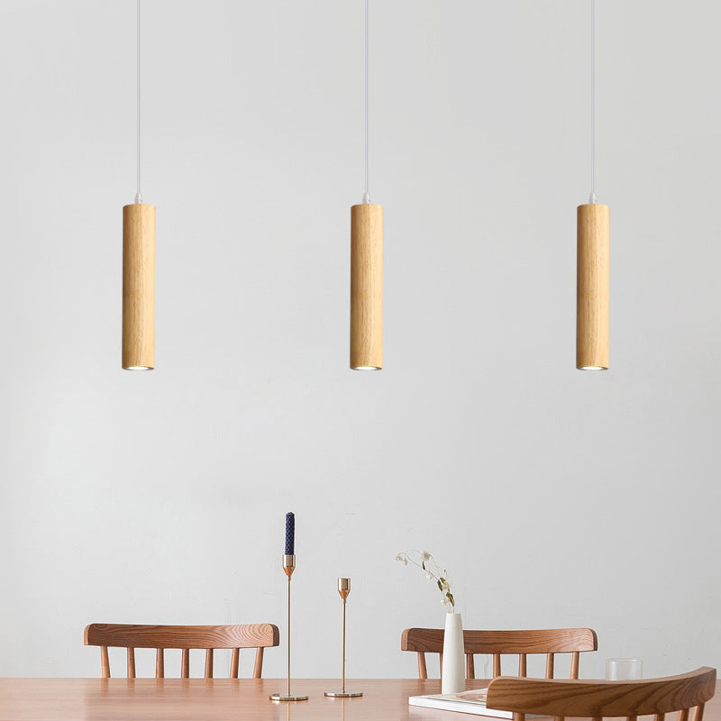 Modern Minimalist Rubberwood Cylinder Spotlight LED Pendant Light for Bedroom BulbSquare