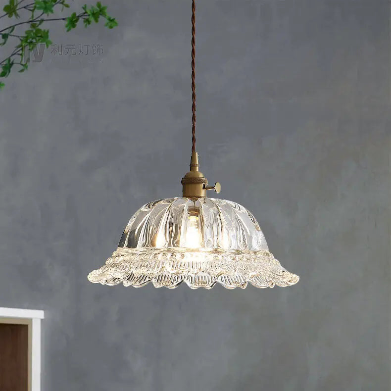 Contemporary Nordic Floral Glass Brass 1-light Pendant Light for Living Room & Bedroom BulbSquare