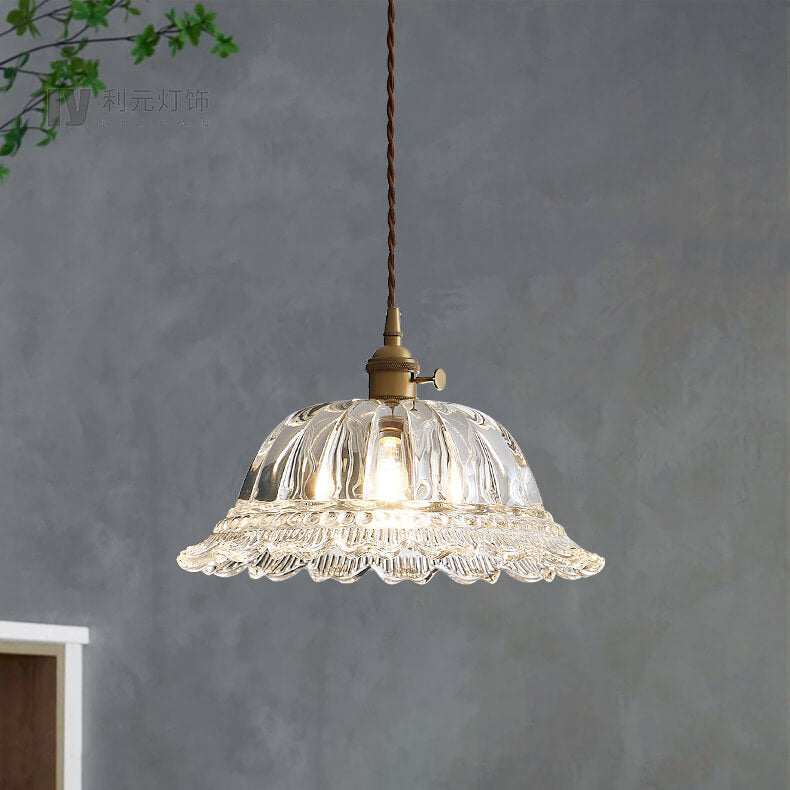 Contemporary Nordic Floral Glass Brass 1-Light Pendant Light For Living Room & Bedroom