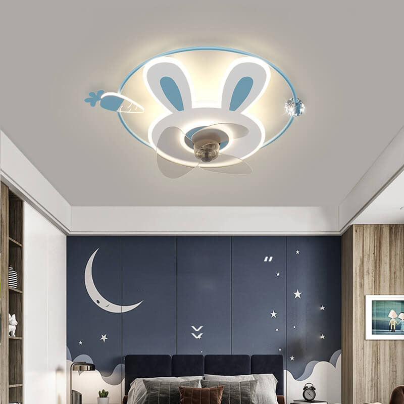 Lumendat Cartoon Creative Bunny Carrot LED Flush Mount Ceiling Fan Light Lumendat