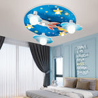 Lumendat Modern Art Deco Kids Wood Plastic Round Rocket Starry Sky LED Flush Mount Ceiling Light For Bedroom Lumendat