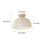 Traditional Japanese Half Round Solid Wood Rattan 1-light Semi-flush Mount Ceiling Light for Living Room