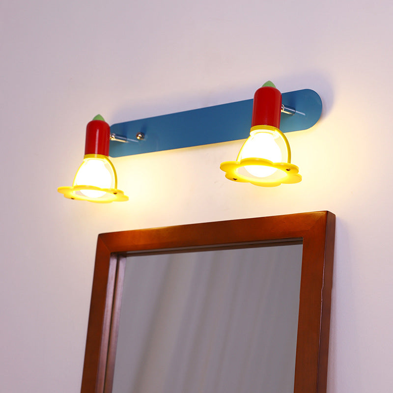 Lumendat Modern Mid-Century Kids Rectangle Round Iron Acrylic 2-Light Wall Sconce Lamp For Bedroom Lumendat