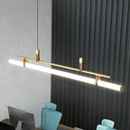 Modern Minimalist Long Strip Iron Acrylic Faux Leather LED Island Light Chandelier For Living Room & Dining Room Lumendat