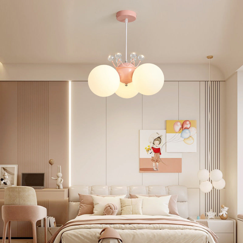 Lumendat Contemporary Creative Cream Hardware Crystal Decor PE Round Shade 3-Light Kids Chandelier For Living Room Lumendat