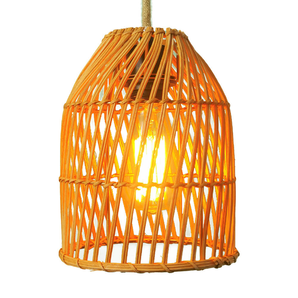 Vintage Rattan Weaving Dome Column 1-light Pendant Light BulbSquare