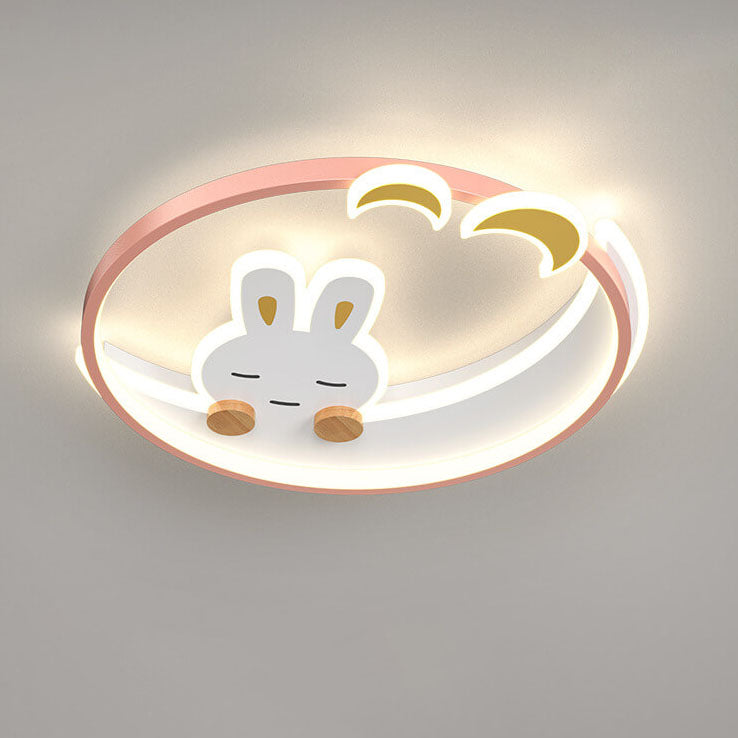 Lumendat Modern Creative Cartoon Rabbit Iron Round LED Kids Flush Mount Ceiling Light Lumendat