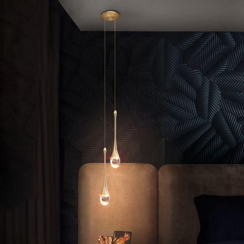 Contemporary Scandinavian Water Drops Iron Aluminum Crystal LED Chandelier for Bedroom