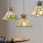 Vintage Tiffany Rose Flower Conical Stained Glass 1-light Pendant Light BulbSquare