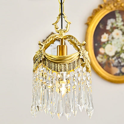 Vintage Luxury Crystal Copper Tassel 1-Light Pendant Light