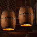 Traditional Rustic Round Wooden Wine Barrel 1-light Single Barrel Pendant Light for Dining Room Lumendat
