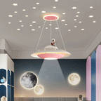 Lumendat Modern Art Deco Kids Iron Acrylic UFO Spaceship Astronaut Round LED Pendant Light For Bedroom Lumendat
