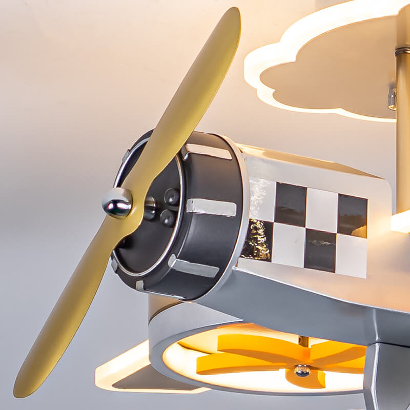 Creative Cartoon Airplane Iron Acrylic LED Kids Semi-Flush Mount Ceiling Light Lumendat