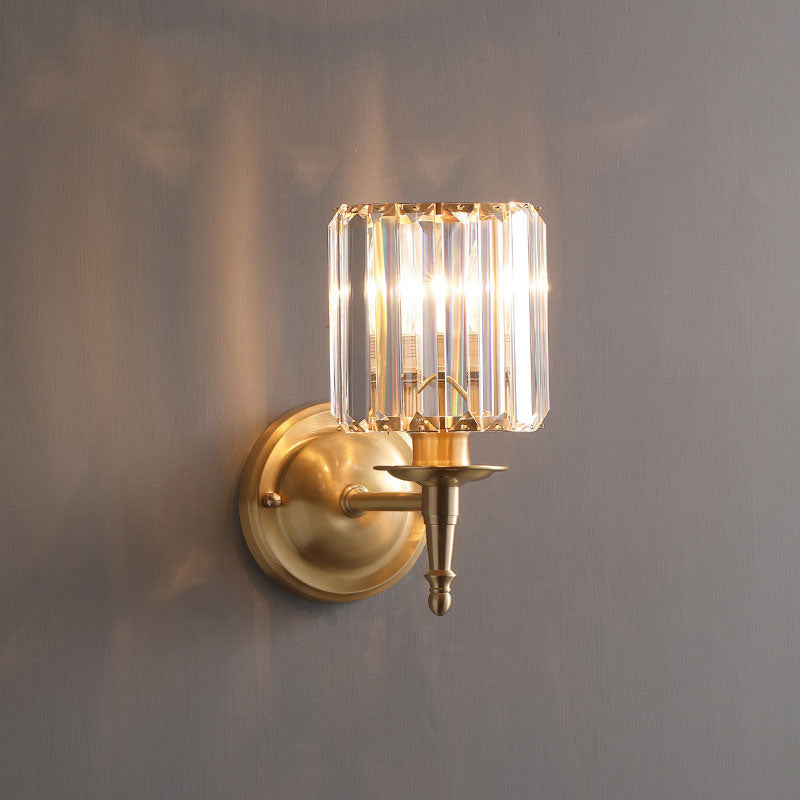 French Light Luxury Crystal Copper Cylinder 1-Light Wall Sconce Lamp Lumendat