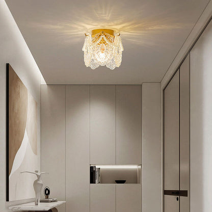 French Palace Glass Pearl Chain Cylinder 1-light Semi-flush Mount Ceiling Light