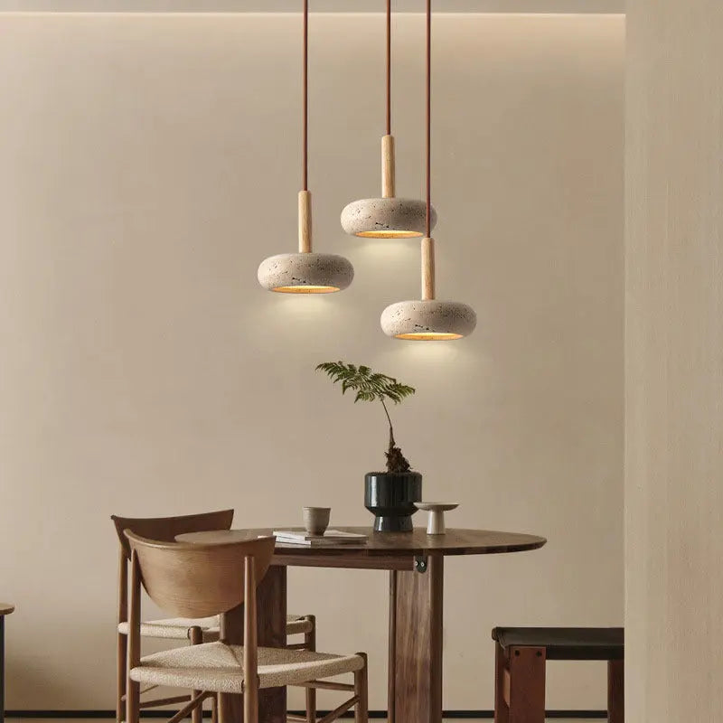 Contemporary Scandinavian Oval Solid Wood Yellow Travertine LED Pendant Light for Living Room BulbSquare