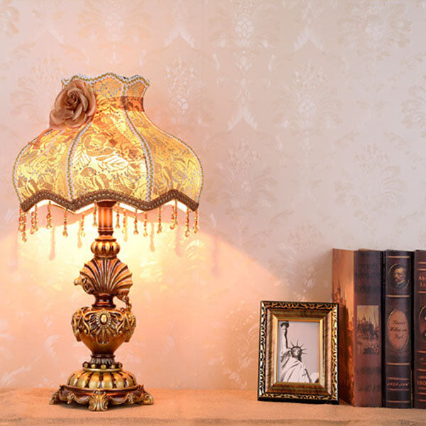 European Vintage Fabric Tassel Resin Court 1-Light Table Lamp Lumendat