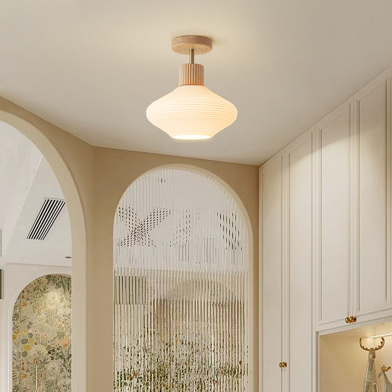 Nordic Log Striped Glass Oval 1-light Semi-flush Mount Ceiling Light