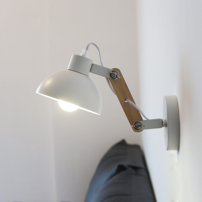 Modern Nordic Iron Semicircle Adjustable Wooden Lamp Arm 1-Light Wall Sconce Lamp Lumendat