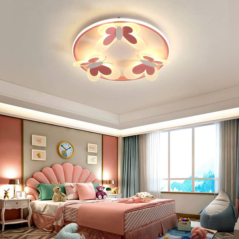 Lumendat Cartoon Creative Pink Butterfly Circle LED Flush Mount Ceiling Light Lumendat