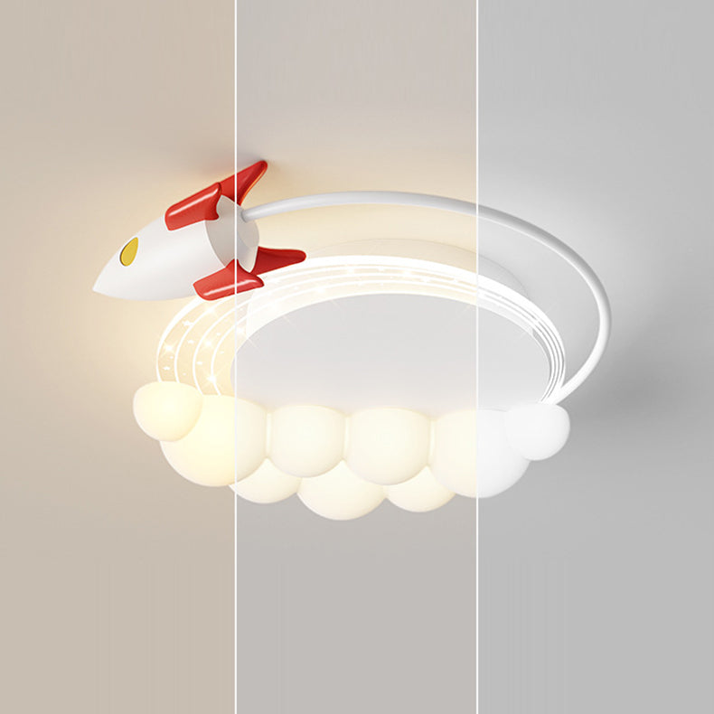 Lumendat Modern Art Deco Kids Iron PE Rocket Cloud Round LED Flush Mount Ceiling Light For Bedroom Lumendat