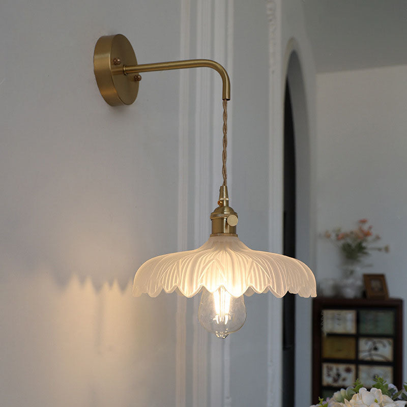 Modern Art Deco Iron Flower Glass Shade 1-Light Wall Sconce Lamp For Bedroom Lumendat