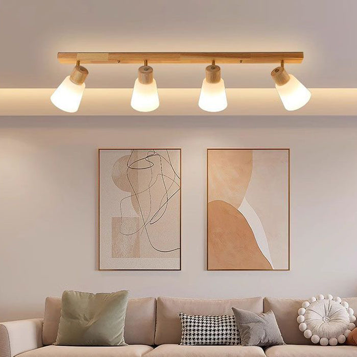 Traditional Vintage Wood Glass Trumpet Shade 1/2/3/4-light Semi-flush Mount Ceiling Light for Living Room