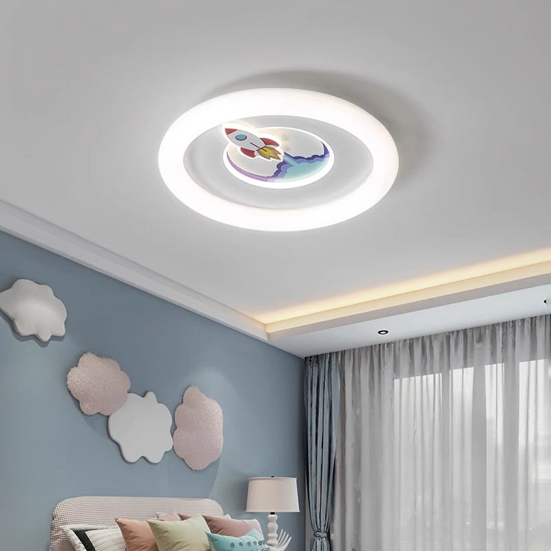 Lumendat Contemporary Creative Kids Round Rocket Astronaut Iron Acrylic LED Flush Mount Ceiling Light For Bedroom Lumendat