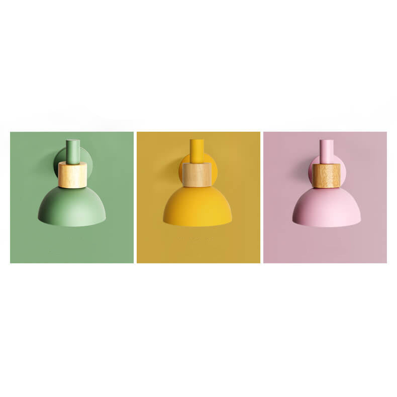 Modern Classic Macaron Solid Color Wood Iron 1-Light Wall Sconce Lamp Lumendat