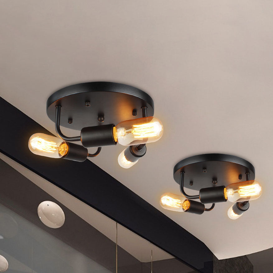 Traditional Vintage Round Iron 3-Light Industrial Flush Mount Ceiling Light For Living Room