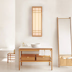Traditional Japanese Rectangle Solid Wood Acrylic LED Wall Sconce Lamp For Bedroom