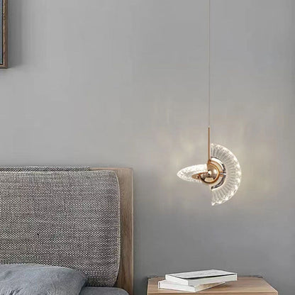 Contemporary Luxury Gold Finish Frame Round Shade LED Pendant Light for Bedroom