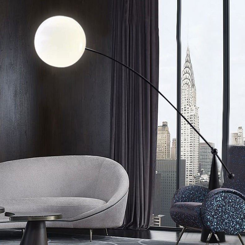 Contemporary Creative Tapered Base Fishing Rod Orb Iron Glass 1-Light Standing Floor Lamp For Living Room Lumendat