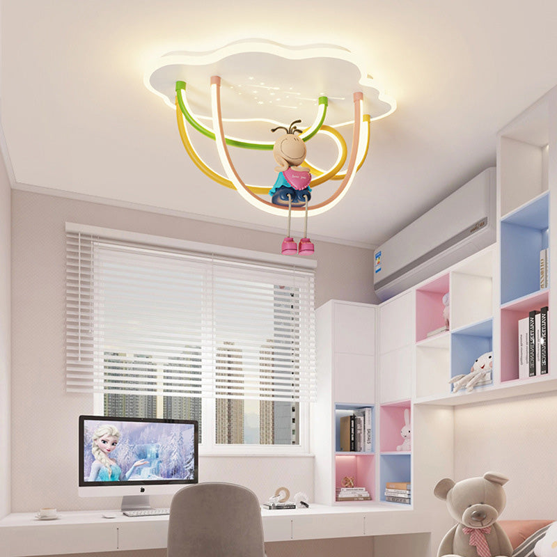 Lumendat Contemporary Creative Cartoon Astronaut Cloud Iron Aluminum Rainbow Curve LED Kids Flush Mount Ceiling Light For Bedroom Lumendat