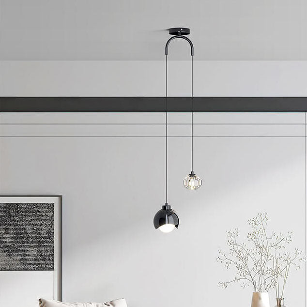 Light Luxury Simple Crystal Ball Metal 2-light Curve Pendant Light