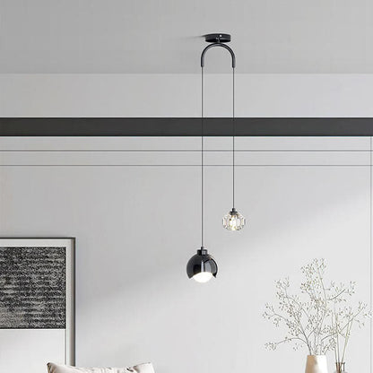 Light Luxury Simple Crystal Ball Metal 2-light Curve Pendant Light