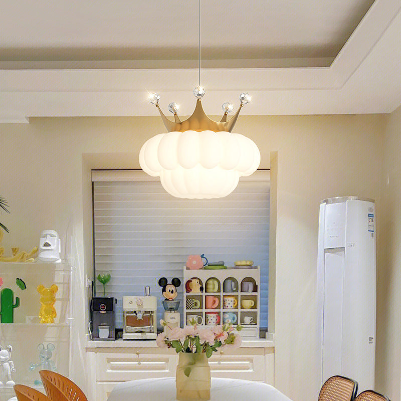 Lumendat Contemporary Creative Kids Cloud Crown Iron PE Crystal LED Pendant Light For Bedroom Lumendat