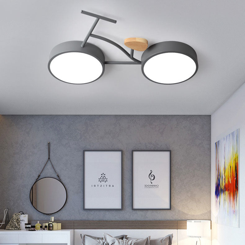 Contemporary Creative Bicycle Acrylic Wood LED Kids Flush Mount Ceiling Light for Living Room
