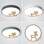 Lumendat Macaron Creative Wooden Horse Shape Round LED Kids Flush Mount Ceiling Light Lumendat
