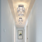Contemporary Luxury Stainless Steel Frame Double Crystal Rings 1-Light Semi-Flush Mount Ceiling Light For Living Room
