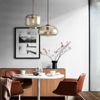 Contemporary Nordic Iron Glass Round Geometric Jar 1-Light Pendant Light For Living Room & Bedroom Lumendat