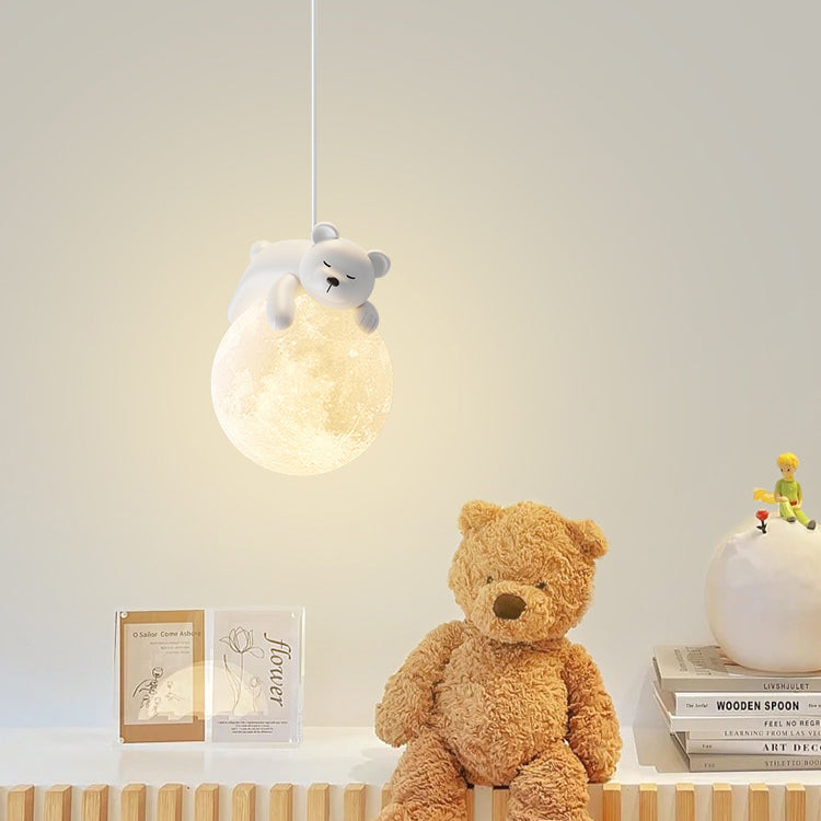 Contemporary Creative Resin Animal Rabbit Moon 1-light Kids Pendant Light for Living Room BulbSquare