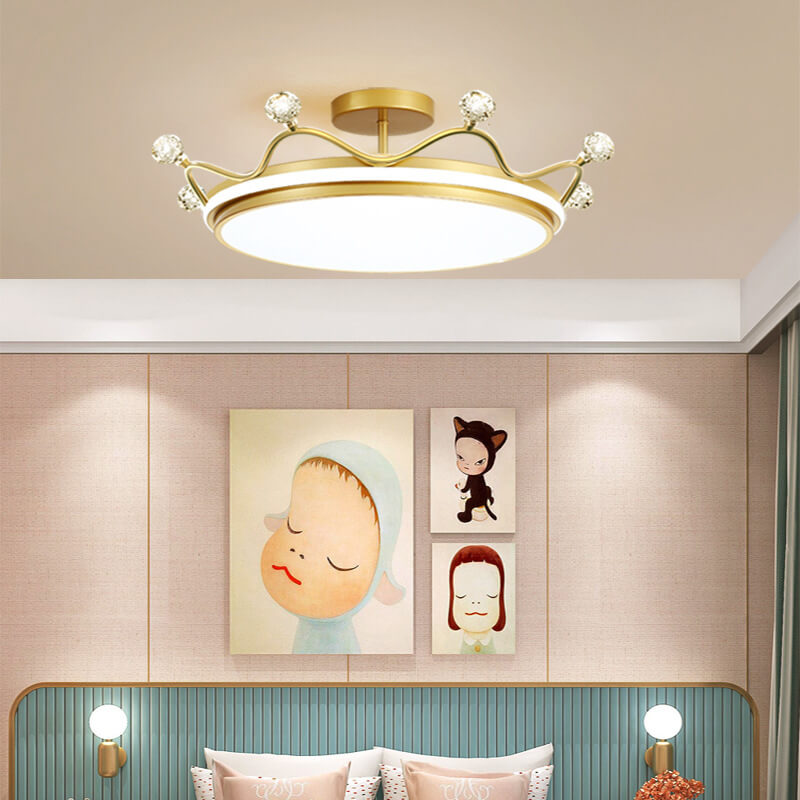 Contemporary Creative Kids Crown Iron Acrylic LED Semi-flush Mount Ceiling Light for Bedroom