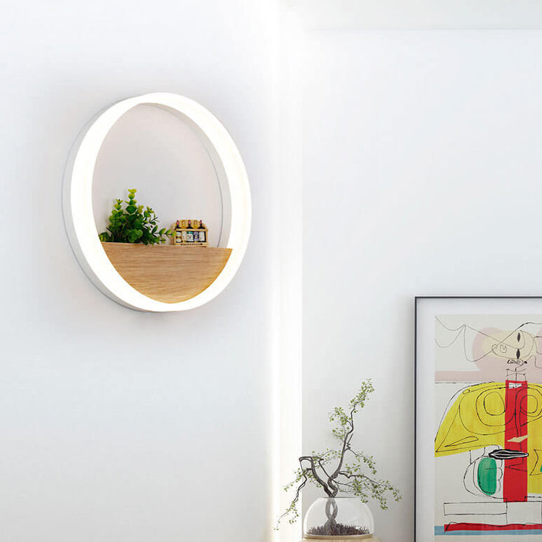 Creative Solid Wood Acrylic Storage Decoration Round LED Wall Sconce Lamp Lumendat