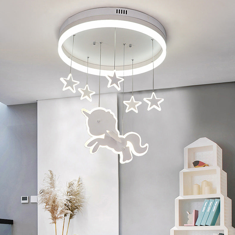 Lumendat Contemporary Nordic Kids Iron Acrylic Round Unicorn Star LED Flush Mount Ceiling Light For Bedroom Lumendat