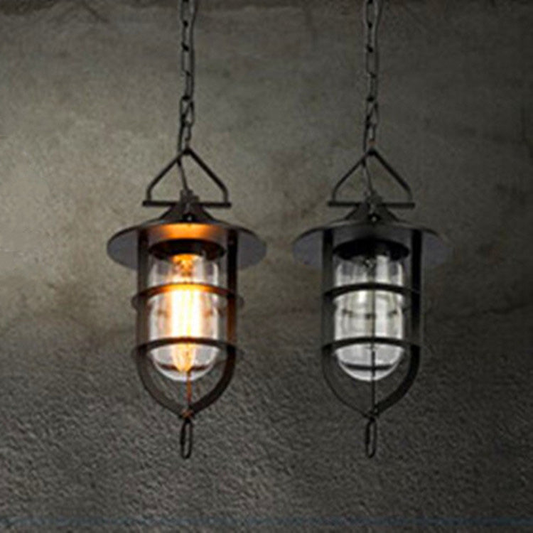 Traditional Vintage Birdcage Boatyard Iron Glass 1-light Pendant Light for Living Room