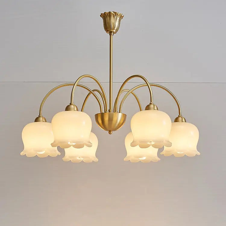 Traditional French Cream Floral Copper Glass 5/6/8 Light Chandelier for Living Room modern luxury lighting fixture