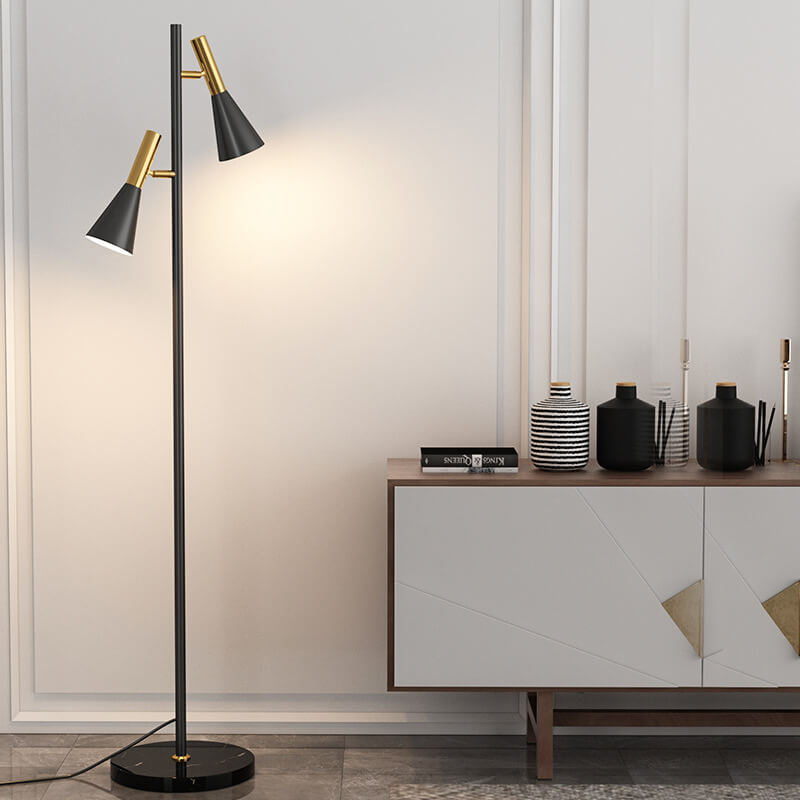 Modern Minimalist Marble Iron Horn Shade Rotatable 2-Light Standing Floor Lamp For Living Room & Bedroom Lumendat