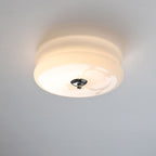 French Minimalist Cream Glass Round LED Flush Mount Ceiling Light BulbSquare